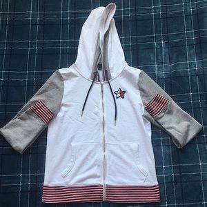 White Tommy Hilfiger zip up hoodie.